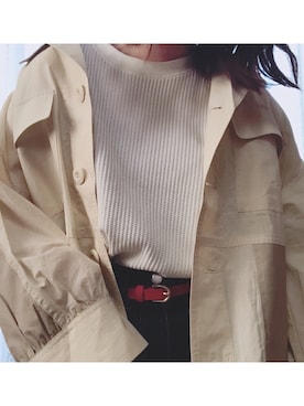 「ワッフルクルーネックＴ」｜「アイテム（その他アウター）」を使った、ririさん（レディース・151cm）の春コーディネート