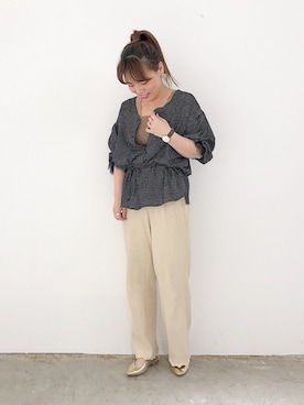 「Omekashi（オメカシ）のVレースフレンチプルオーバー（Tシャツ/カットソー）」を使った、nakanishi_sakiさん（レディース・154cm）の春コーディネート