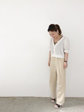 「Omekashi（オメカシ）のVレースフレンチプルオーバー（Tシャツ/カットソー）」を使った、nakanishi_sakiさん（レディース・154cm）の春コーディネート