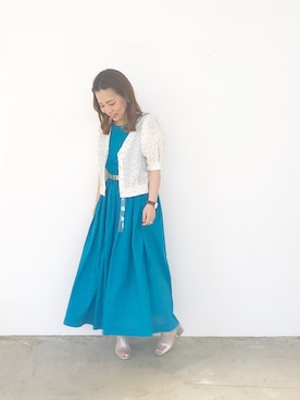 「ロングワンピース」｜「アイテム（ベルト）」を使った、nakanishi_sakiさん（レディース・154cm）の夏コーディネート