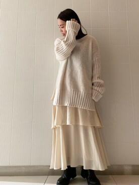 「mystic（ミスティック）のボリュームロングブーツ（ブーツ）」を使った、nakanishi_sakiさん（レディース・154cm）の冬コーディネート