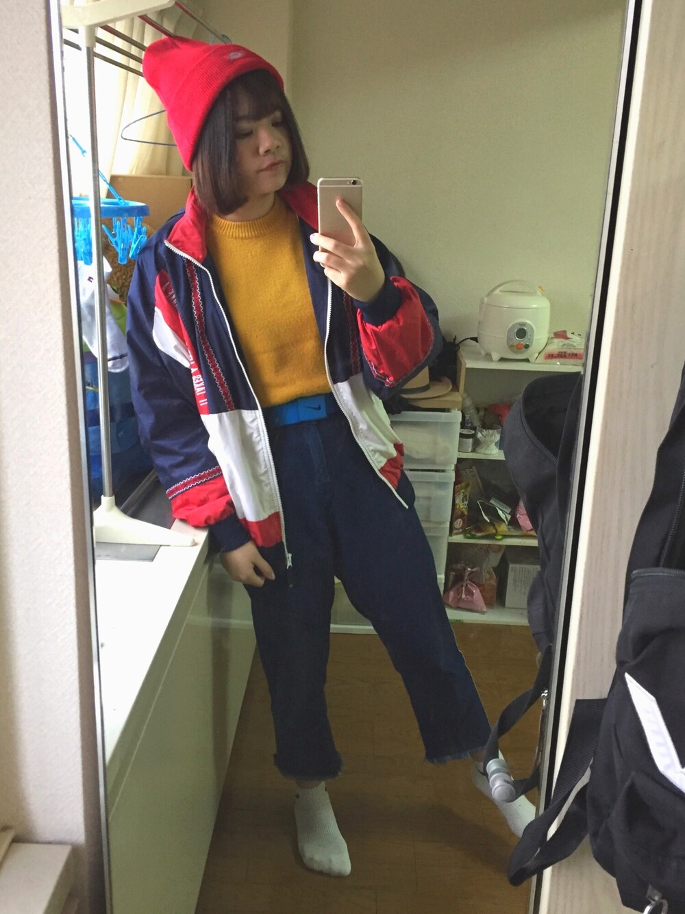 「カジュアルコーデ、お洒落さんとつながりたい、古着好きな人と繋がりたい、古着女子」｜「Championのアイテム（スタジャン、その他）」を使った、かおるんさん（レディース・163cm）の冬コーディネートの1枚目の写真