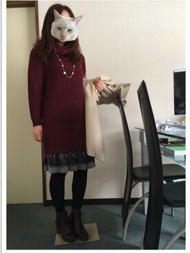 「通販のアイテム（ワンピース、レッド系）」を使った、Erioさん（レディース・157cm）の冬コーディネート