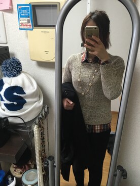 「UNIQLO（ユニクロ）のアイテム（ニット/セーター、ベージュ系）」を使った、Erioさん（レディース・157cm）の冬コーディネート