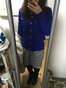 「通販のアイテム（カーディガン/ボレロ、ブルー系）」を使った、Erioさん（レディース・157cm）の冬コーディネート