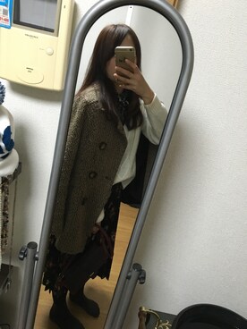 「GU（ジーユー）のアイテム（スカート、ブラック系）」を使った、Erioさん（レディース・157cm）の冬コーディネート