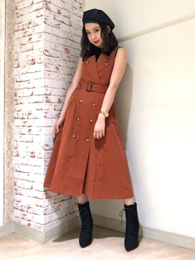 「トレンチ」｜「アイテム（帽子）」を使った、MIIAさん（レディース・160cm）の秋コーディネート