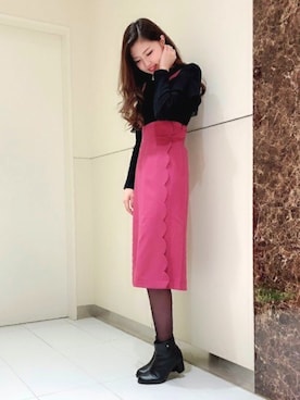 「スカラップ」｜「アイテム（ジャンパースカート）」を使った、MIIAさん（レディース・160cm）の秋コーディネート