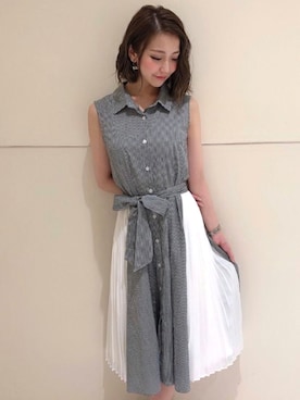 「プリーツ」｜「アイテム（シャツワンピース）」を使った、MIIAさん（レディース・159cm）の春コーディネート