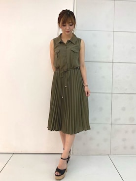 「プリーツ」｜「アイテム（シャツワンピース）」を使った、MIIAさん（レディース・160cm）の夏コーディネート