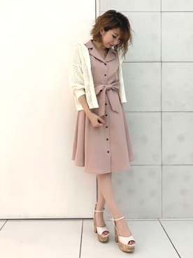 「くすみピンク」｜「アイテム（シャツワンピース）」を使った、MIIAさん（レディース・148cm）の夏コーディネート