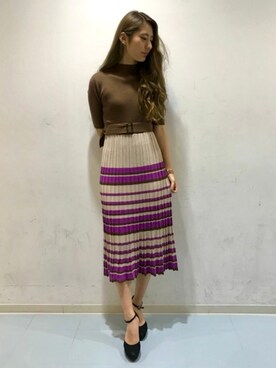 マルチボーダーニットワンピースを使った人気ファッションコーディネート Wear