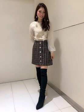 スカート【新品未使用】ファンシーツイードビジュー台形スカート