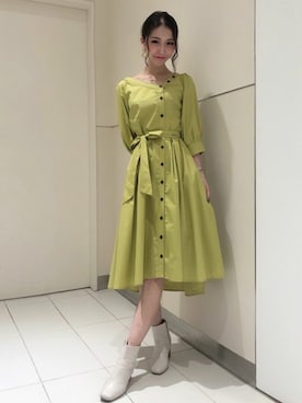 「アシンメトリー」｜「アイテム（シャツワンピース）」を使った、MIIAさん（レディース・160cm）の春コーディネート