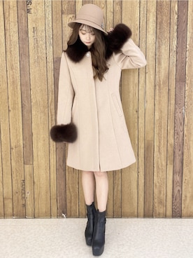 「ファー」｜「アイテム（ムートンコート）」を使った、MIIAさん（レディース・152cm）の秋コーディネート