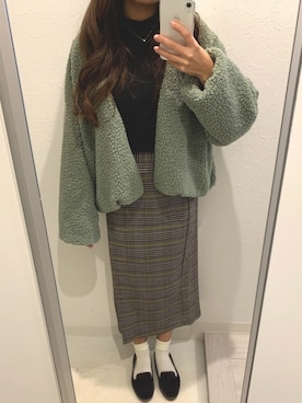 「Another Edition（アナザーエディション）のアイテム（ノーカラージャケット）」を使った、minaさん（レディース・153cm）の冬コーディネート