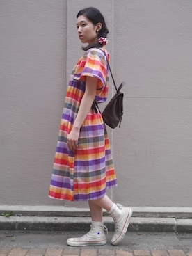 「70s」｜「アイテム（ワンピース/ドレス）」を使った、鈴木 彩花さん（レディース・164cm）の夏コーディネート