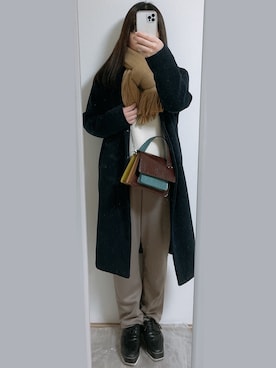「niko and...（ニコアンド）のアイテム（チェスターコート）」を使った、みかさん（レディース・156cm）の冬コーディネート