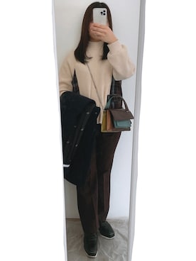 「niko and...（ニコアンド）のアイテム（チェスターコート）」を使った、みかさん（レディース・156cm）の冬コーディネート