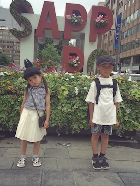 「highking（ハイキング）のアイテム（パンツ）」を使った、loloさん（キッズ・100cm）の夏コーディネート