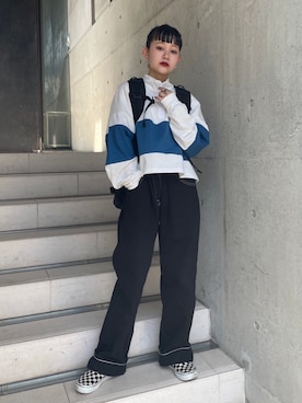 「X-girl（エックスガール）のWIDE TAPERED PANTS（その他パンツ）」を使った、水野 真琴さん（レディース・148cm）の秋コーディネート