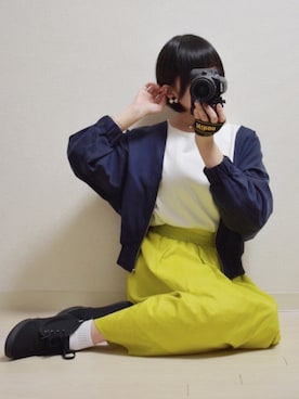 「イエローコーデ」｜「アイテム（ブルゾン）」を使った、てんさん（レディース・155cm）の春コーディネート