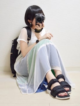 「シースルーワンピース」｜「アイテム（その他）」を使った、てんさん（レディース・155cm）の夏コーディネート