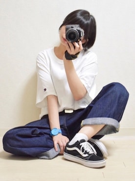 「NIIRUS（ニールス）のアイテム」を使った、てんさん（レディース・155cm）の夏コーディネート