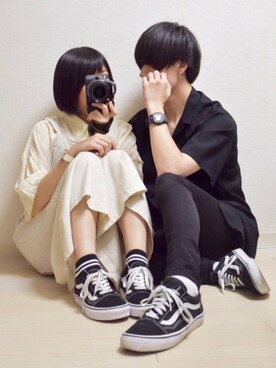 「カップルコーデ」｜「アイテム（サロペット/オーバーオール）」を使った、てんさん（レディース・155cm）の秋コーディネート