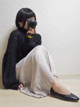 「SENSE OF PLACE by URBAN RESEARCH（センスオブプレイスバイアーバンリサーチ）のスクエアトウセンターシームフラットシューズ（パンプス）」を使った、てんさん（レディース・155cm）の冬コーディネート