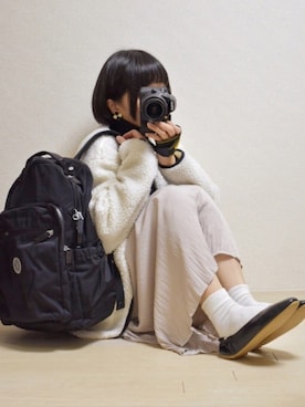 「SENSE OF PLACE by URBAN RESEARCH（センスオブプレイスバイアーバンリサーチ）のスクエアトウセンターシームフラットシューズ（パンプス）」を使った、てんさん（レディース・155cm）の冬コーディネート