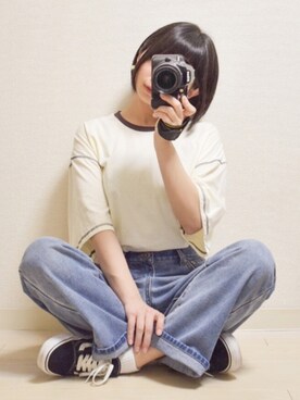 「カラーTシャツ」｜「アイテム（その他）」を使った、てんさん（レディース・155cm）の春コーディネート
