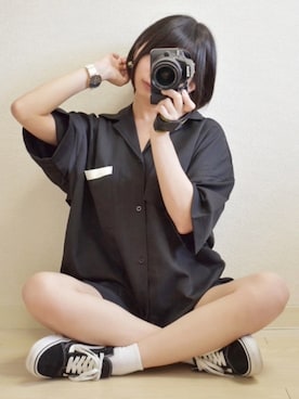 「ビッグシャツ」｜「アイテム（腕時計）」を使った、てんさん（レディース・155cm）の夏コーディネート