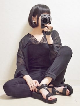 「真っ黒コーデ」｜「アイテム（その他）」を使った、てんさん（レディース・155cm）の夏コーディネート