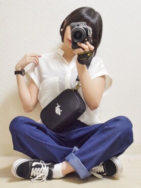 「U.S. POLO ASSN.（ユーエスポロアッスン）の【U.S. POLO ASSN.】 ユーエスポロアッスン クロスボディ ショルダーバッグSM（ショルダーバッグ）」を使った、てんさん（レディース・155cm）の夏コーディネート