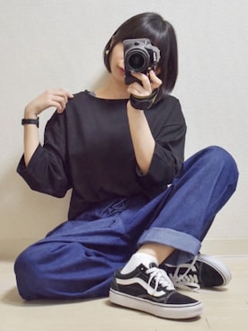 てんさんの「VANS ヴァンズ OLD SKOOL オールドスクール VN-0D3HY28 BLACK」を使ったコーディネート