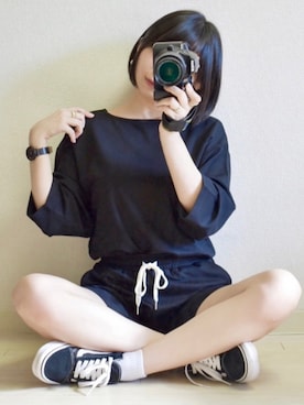 「ボーイッシュ」｜「アイテム（セットアップ）」を使った、てんさん（レディース・155cm）の夏コーディネート