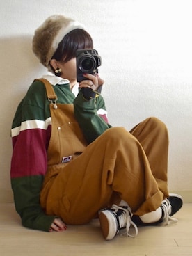 「ラガーシャツ」｜「アイテム（オールインワン・サロペット）」を使った、てんさん（レディース・155cm）の秋コーディネート