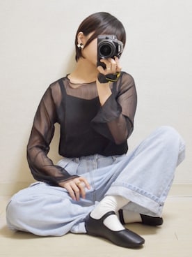 「SVEC（シュベック）のカンフーシューズ kung fu Shoes / ストラップパンプス（バレエシューズ）」を使った、てんさん（レディース・155cm）の冬コーディネート