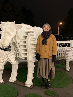 「アイテム（ナイロンジャケット、ゴールド系）」を使った、YZさん（レディース・165cm）の冬コーディネート