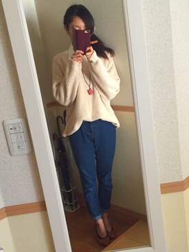 「ゆるニット」｜「アイテム（ノーカラージャケット）」を使った、Aya＊さん（レディース・160cm）の春コーディネート