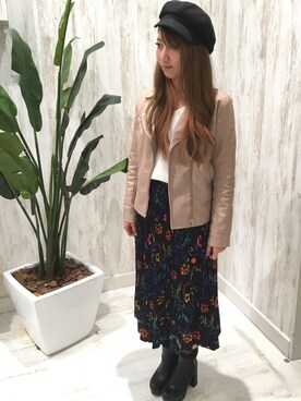 「SpRay（スプレイ）のアイテム（ライダースジャケット）」を使った、SpRay名古屋茶屋店さん（レディース・157cm）の冬コーディネート