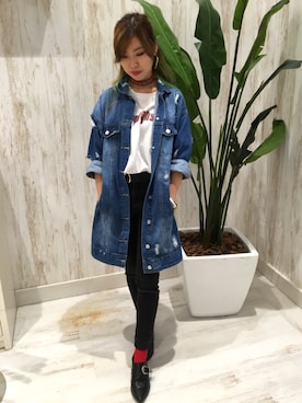 「SpRay（スプレイ）のアイテム（デニムジャケット）」を使った、SpRay名古屋茶屋店さん（レディース・157cm）の春コーディネート