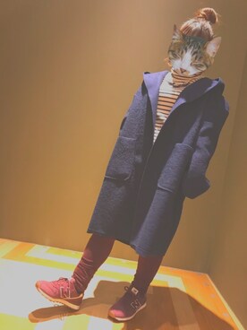 「Green　Parks（グリーンパークス）の・タートルリブニットプルオーバー（ニット/セーター、その他）」を使った、catさん（レディース・143cm）の冬コーディネート