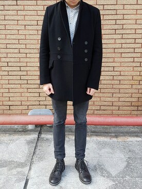 「sandro（サンドロ）のアイテム（ジャケット/アウター）」を使った、Po-Chun J. Chiuさん（メンズ・176cm）の冬コーディネート