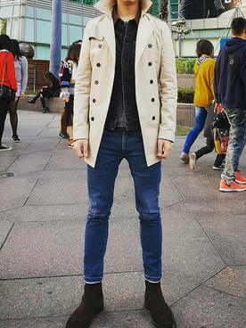 「sandro（サンドロ）のアイテム（ジャケット/アウター）」を使った、Po-Chun J. Chiuさん（メンズ・176cm）の冬コーディネート