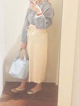 「ブルー x ホワイト」｜「アイテム（バレエシューズ）」を使った、真 帆さん（レディース・148cm）の春コーディネート