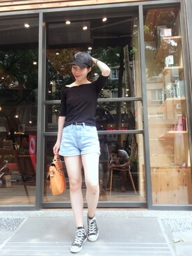 「5（ファイブ）のアイテム（帽子）」を使った、Joさん（レディース・160cm）の夏コーディネート
