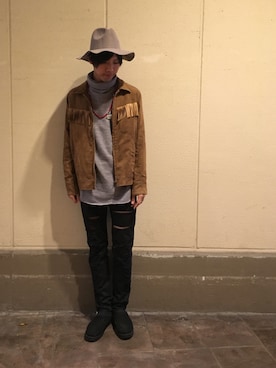 「LABRAT（ラブラット）のアイテム（パンツ）」を使った、あんころもちゃさん（メンズ・174cm）の冬コーディネート