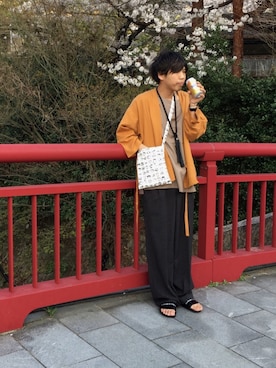 「花見」｜「アイテム（スラックス）」を使った、あんころもちさん（メンズ・176cm）の春コーディネート